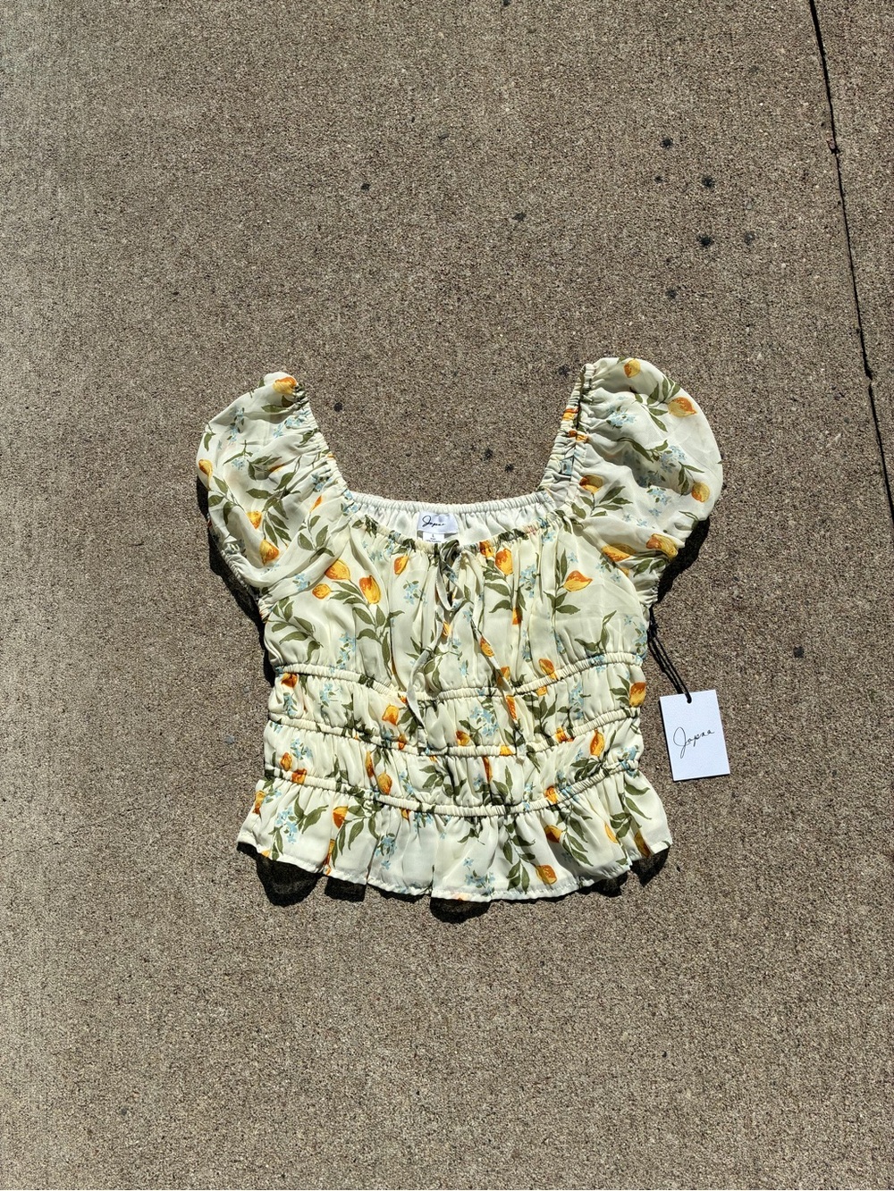 Woman’s Japna Yellow Floral Puff Sleeve lemon Crop Top